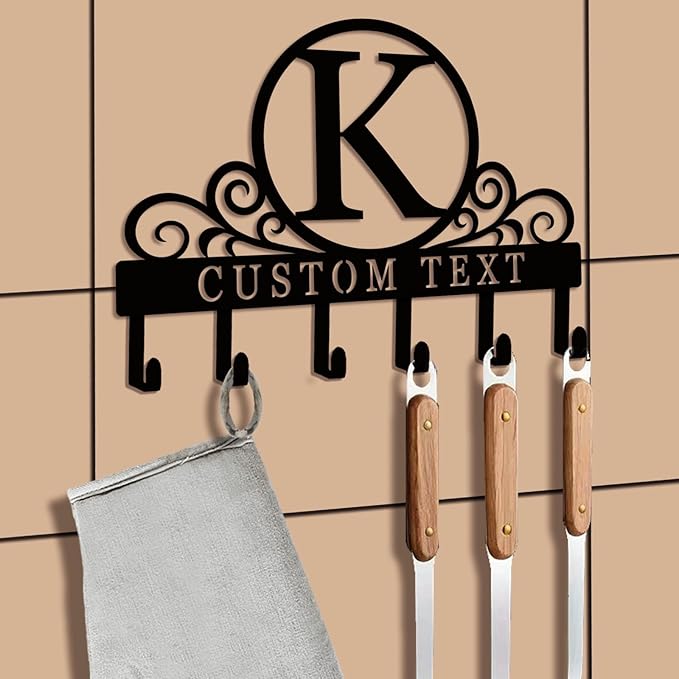 Personalized Initial Key Holder for Wall, Decorative Metal Key Holder Wall Mount, Key Hooks Coat Rack Monogram Decor, Perfect for Bathroom, Living Room, Kitchen, Anniversary Housewarming Gift