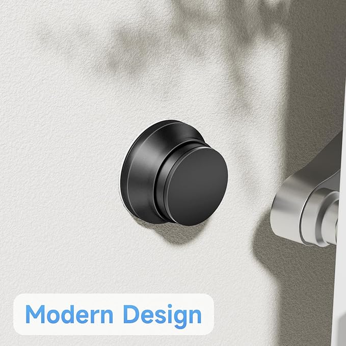 15PC Door Stoppers for Wall, 1.65 x 0.9 Inch Door Knob Wall Protector with Silicone & Aluminum Alloy, Adhesive & Screw Mounting Door Bumper for Home & Office Walls, Black