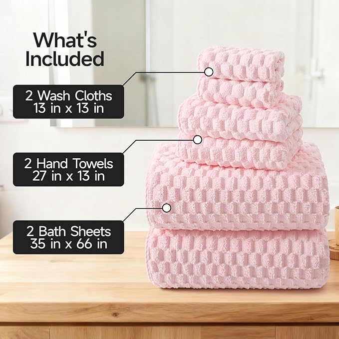 REDKISS Pink Microfiber Bath Towels Set of 6-35x70 Inches Oversized Bath Sheets, Extra Large Bath Towels Set of 6 for Adults, Super Soft Quick Dry Lint Free Absorbent Microfiber Shower Towels