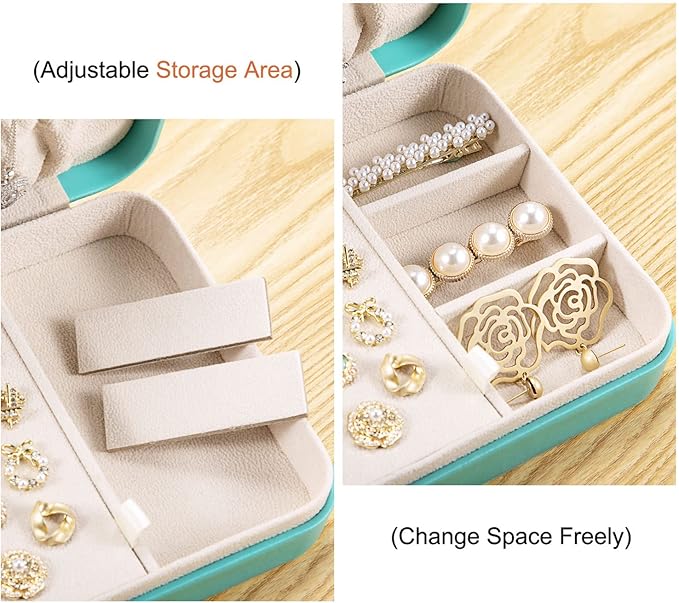 LANDICI Small Jewelry Box for Women Girls, PU Leather Travel Jewelry Organizer Case, Portable Jewellery Storage Holder Display for Ring Earrings Necklace Bracelet Bangle Watch Men Kids Gift, Lake Blue