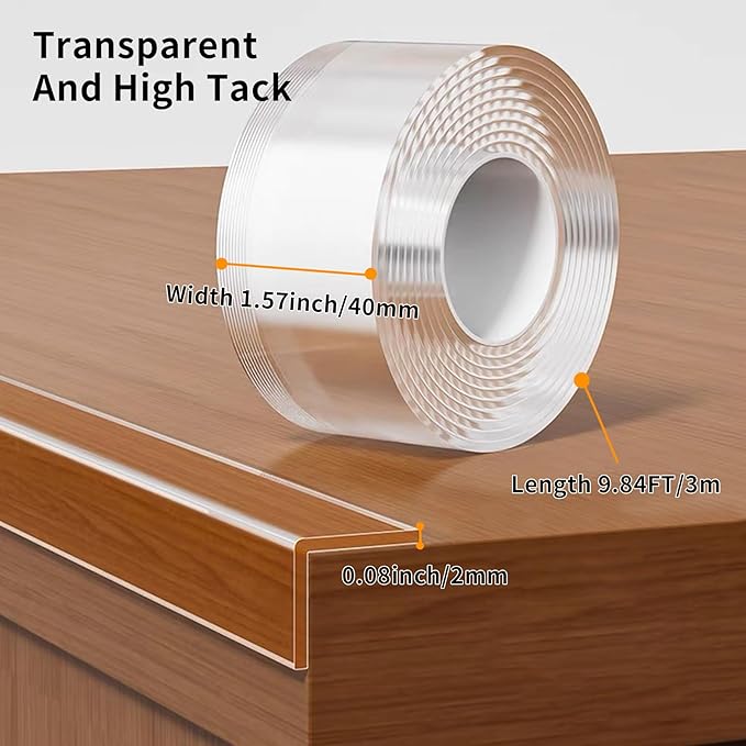 1.57 in x 9.84 FT, Corner Protector Baby, Clear Edge Protector Strip, Sharp Edge Wrap Cover Tape, Self Adhesive Protective Bumper Guards for Cabinet Door, Desk, Glass Table, Bed Furniture and Wall