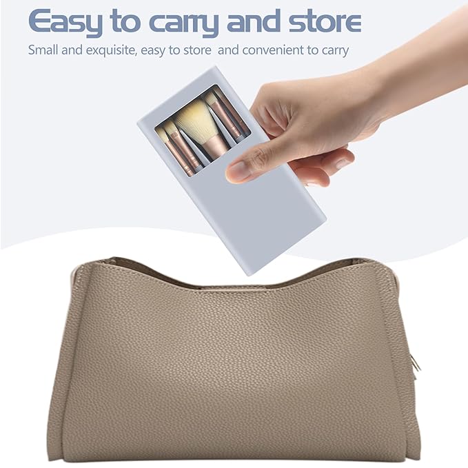 Travel Makeup Brush Set, Portable 5 PCS Mini Makeup Brushes with Mirror, Easy-taken Makeup Tool Set for Eyeshadow, Contour, Blush, Complete Function Cosmetic Profesional Tools (Blue)