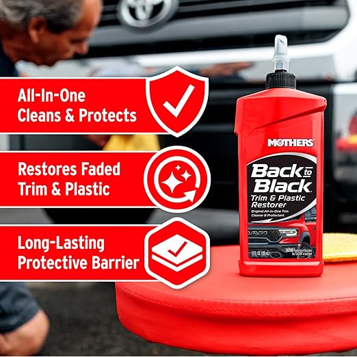 Mothers Back-to-Black Trim & Plastic Restorer, 12 oz. — Removes Oxidation, Dirt & Wax Residue – Restores Faded Trim & Provides Long-Lasting Protection (06112)