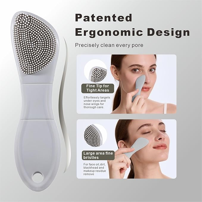 Blackhead Remover Tools, 2 in 1 Face Scrubber Black Head Remover for Face Nose, Silicone Face Mask Applicator Pore Cleaner Spatula Brush for Daily Skin Care, Deep Clean Master for Women Men (Gray)