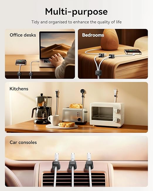 18 Pack Cable Management Cord Organizer,Magnetic Cable Clips-1s Lock,Rocoren Desk Adhesive Cord Cable Clip Wire Holder Keeper for Phone Charger Wire,Nightstand,Car,Office,Desktop Accessory,Black