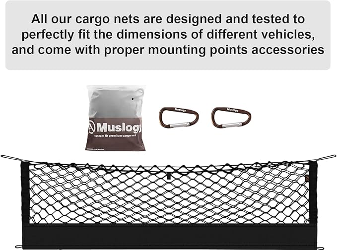 Muslogy Envelope Style Trunk Cargo Net Compatible with 2015-2021 Jeep Grand Cherokee Accessories Custom Fit Trunk Organizer Upgraded Mesh Storage Luggage Net with Metal Hooks (WK2 ONLY)