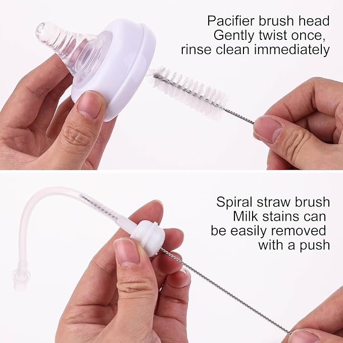 Baby Bottle Drying Rack，Travel Baby Bottle Drying Rack Set, Cleaner Kit with Silicone Bottle Brush,Straw Brush, Suitable for Home use or Traveling with Babies (Coffee Color)