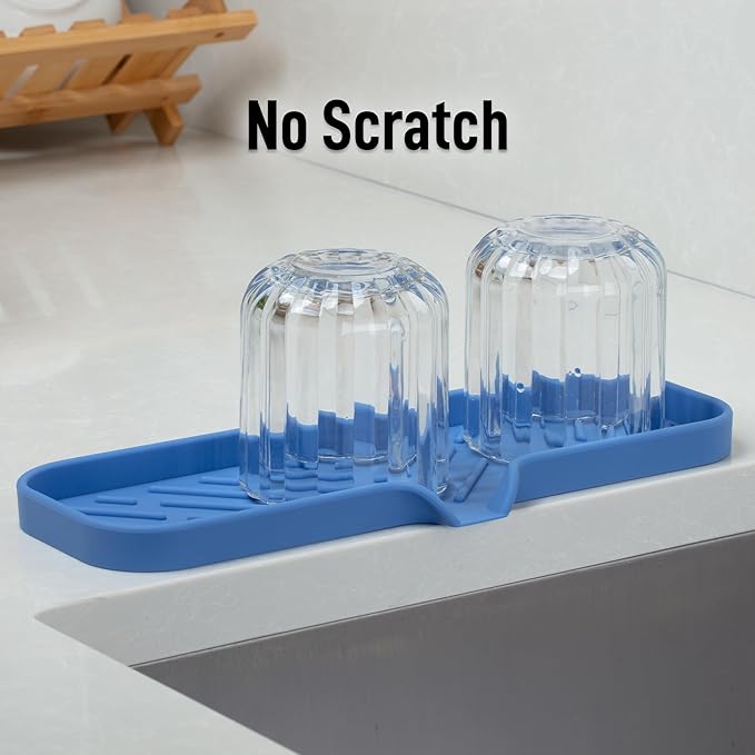Zulay Kitchen Large Silicone Sponge Holder (12x4) – Flexible Sink Organizer Tray for Kitchen & Bathroom – Multipurpose Soap Dish for Sponges, Makeup, Trinkets & More (Provence Blue)