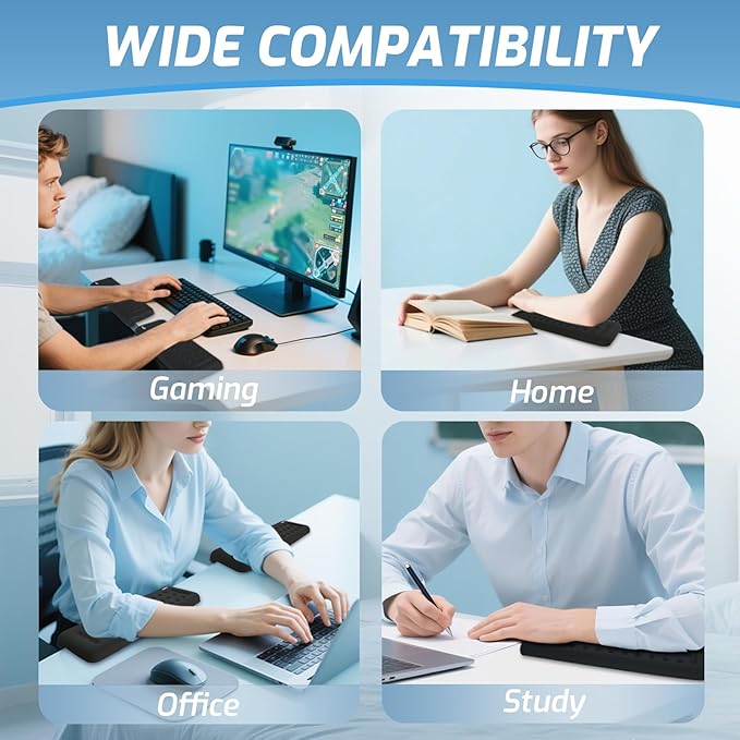 2-Piece L-Shaped Desk Edge Cushion,Memory Foam Elbow Pad & Wrist Rest,Non-Slip Ergonomic Design for Comfortable Typing & Elbow Pain Relief,Ideal for Office, Gaming,Home Use (Black)