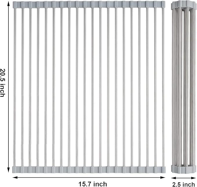 Searik Roll Up Over The Sink Dish Drying Rack for Kitchen Counter Sink Drying Rack Dish Drainer Drying Mat Folding Dish Rack Kitchen Sink Organizer Home Essentials (20.5"x15.7")
