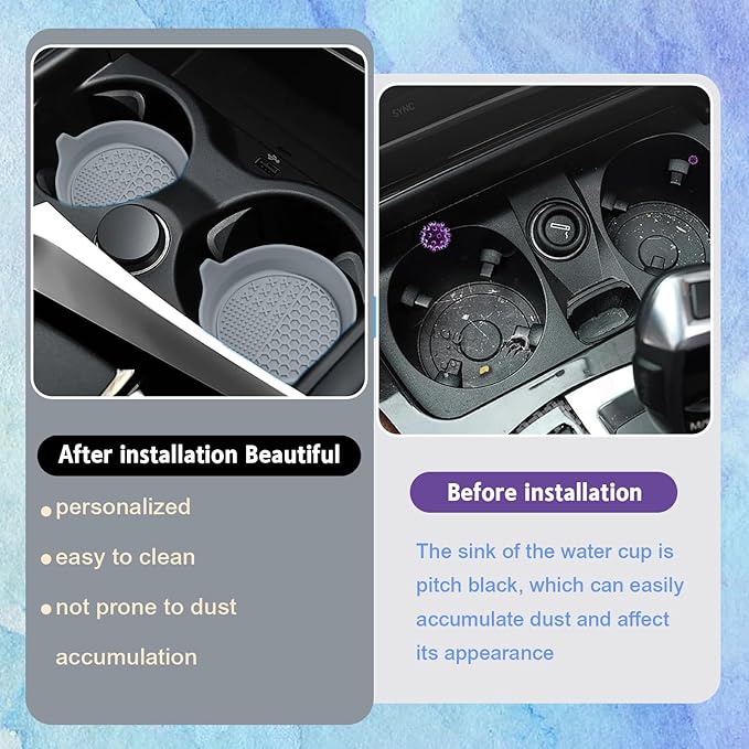 4PCS Car Cup Holder Coaster, Silicone Non-Slip Vehicle Insert Water Bottle Mat, Universal Insulation Drink Cup Pad Decor for SUV/Sedan/Truck, Automotive Interior Accessories (Gray)