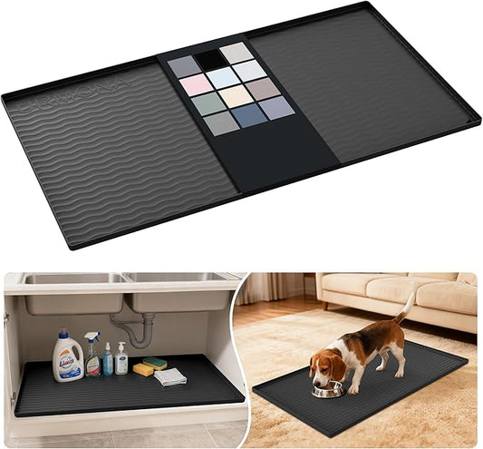 URMONA Waterproof Silicone Under Sink Mat 40'' x 22'' Shelf Liner for Kitchen and Bathroom, Cabinet and Counter Protector, Storage and Organizers, Litter Mat, Pet Cat Puppy Essentials(Black)