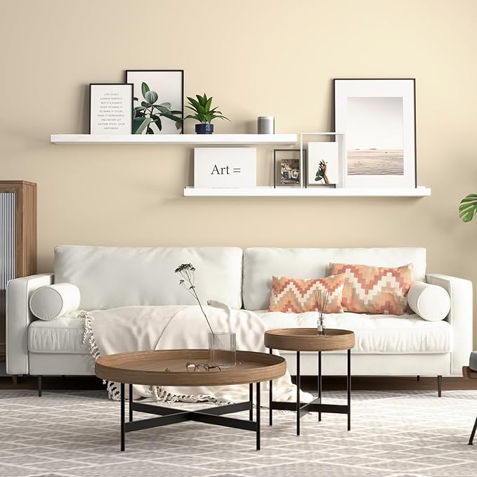 36 Inches Long Floating Shelves Wall Mounted, 2 Set Modern White Shelf for Bedroom, Nursery Book with Lip, Picture Ledge Decor Living Room Bathroom Kitchen - White, 35.4 In