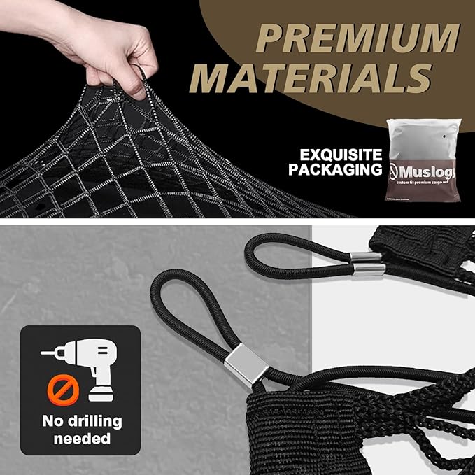Muslogy Envelope Style Trunk Cargo Net Compatible with 2018-2023 Chevy Traverse Accessories Custom Fit Trunk Organizer Upgraded Mesh Storage Luggage Net with Metal Hooks