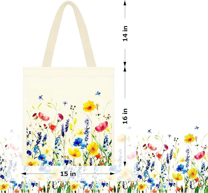 1 Pack Reusable Canvas Cute Shoulder Bag,Made of 10 oz Canvas Tote Bag for Women,for Grocery, Shopping, Beach and Daily Use(Flower)