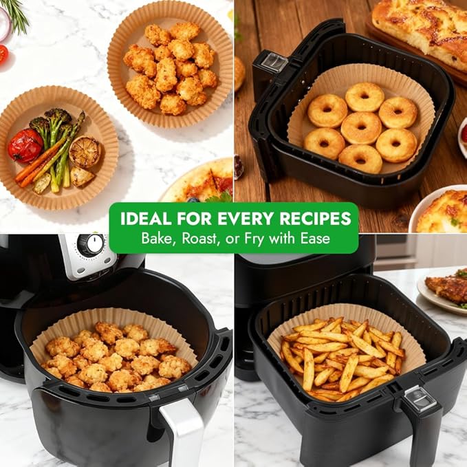BYKITCHEN 300PCS Small Disposable Air Fryer Liners for 2 to 5QT Airfryer, Round Air Fryer Parchment Paper Liners, Compatible with Ninja AF101 4 QT, CHEFMAN 2 QT, Cosori 2.1QT, Dash 2.6 Quart & More