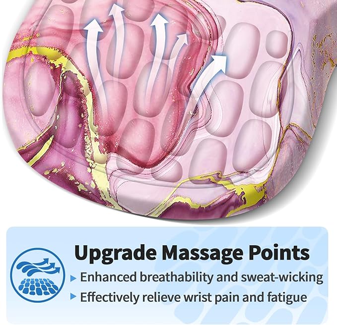 YIWEI Ergonomic Mouse Pad with Wrist Rest - Comfortable Office Mousepad with Memory Foam Wrist Support for Carpal Tunnel Relief, Mouse Pads with Non-Slip Base for Gaming and Home (Pink Marble)