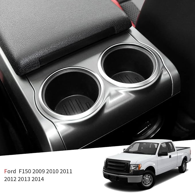 Rear of Center Console Cup Holder for Ford F150 2009-2014 with Flow Through Console Cup Holder Replacement Insert for F150 TPE Drink Bottle Holder 2PCS (with Flow Through Console)