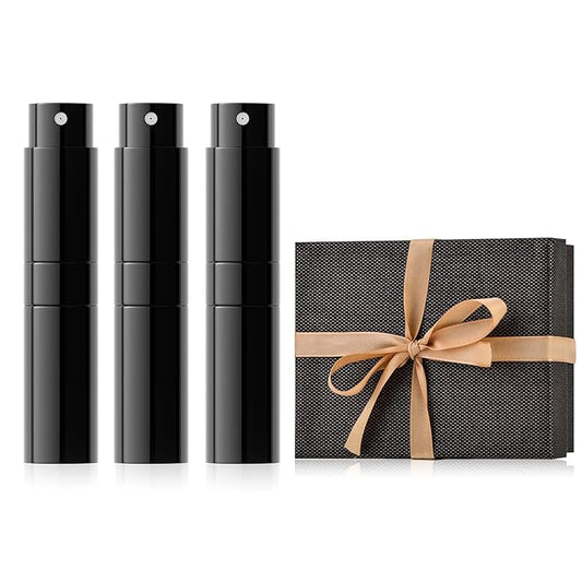 Travel Perfume Bottle Refillable for Cologne Atomizer - Stocking Stuffers for Men, Christmas Gift Set for Adults, White Elephant Gifts for Teen Girls, Thanksgiving Day, Birthday for Women 3PCS Black