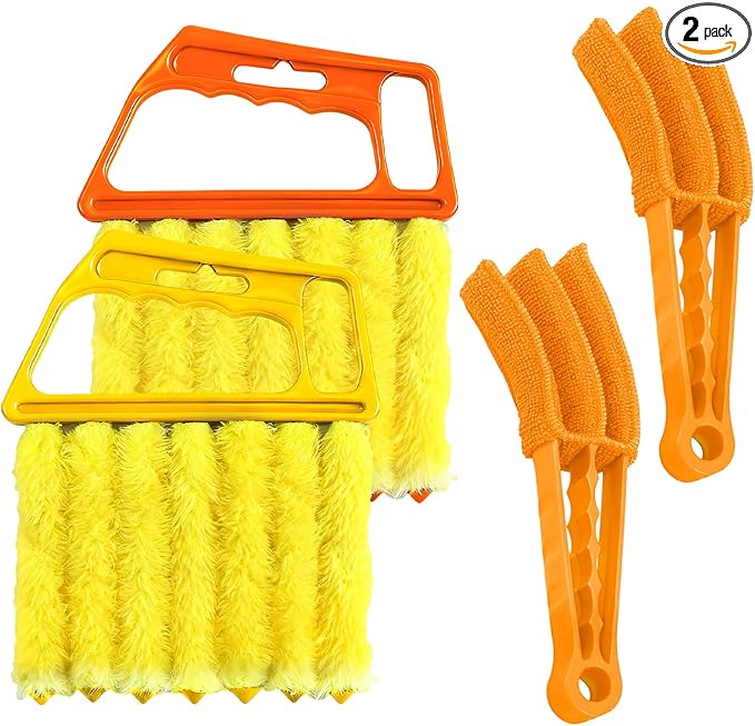 4 PCS Blind Cleaner Duster Tool, 7 Finger Handheld Window Shutters Duster with 3 Arm Cleaner Brush, Washable Mini Blinds Dust Cleaning Tools for Car Air Conditioner Vent