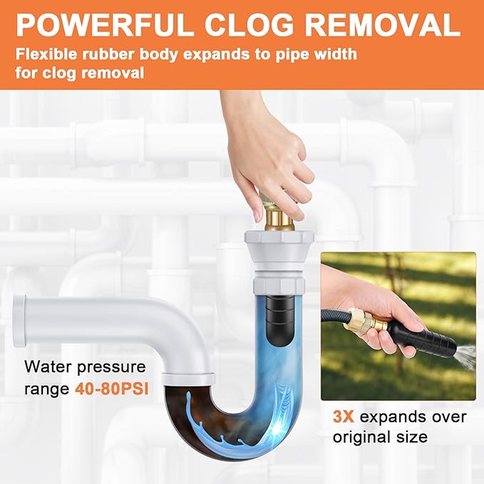 3PCS Drain Bladder Kit,Drain Cleaning Bladder Fits 1 to 6 Inch Drain Pipe,Drain Bladder Unclogger for Bathroom Sink,Swimming Pool Drain,Basement,Bathtub,Shower-Including Gloves and Storage Bag