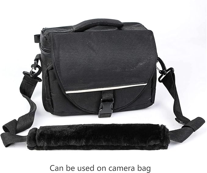 Amooca Soft Faux Fur Universal Fit Seatbelt Cover Car Truck SUV Airplane Seat Belt Shoulder Pad for Carmera Backpack Straps Neck Cushion Protector 2 Pack 10.5in Black
