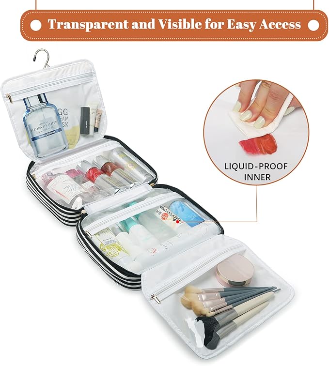 Bosidu Hanging Travel Toiletry Bag, Large Capacity Cosmetic Travel Toiletry Organizer for Women with 4 Compartments & 1 Sturdy Hook, Perfect for Travel/Daily Use/Christmas