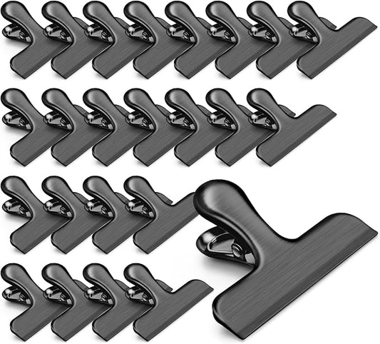 VNDUEEY 24 Pack Stainless Steel Chip Bag Clips, Chip Clips for Food Bags, Heavy Duty Clip for Kitchen and Office to Seal Coffee Bags, Paper Sheets, Airtight Seal - 3 Inches, Black