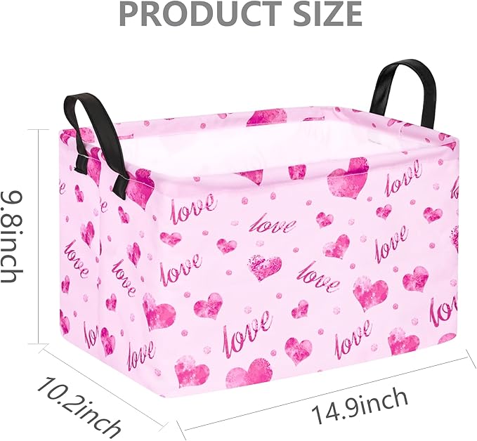 Rec Heart Print Box Hamper Storage Basket Collapsible Organizer Bin Gift Shelf Baskets for Home and Kitchen Storage