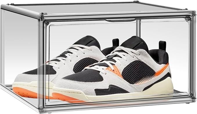 10 Pack Size 12 Shoe Boxes for Closet Clear Plastic Stackable Shoe Organizer Storage Bins with Lids, Under Bed Shoe Containers for Entryway
