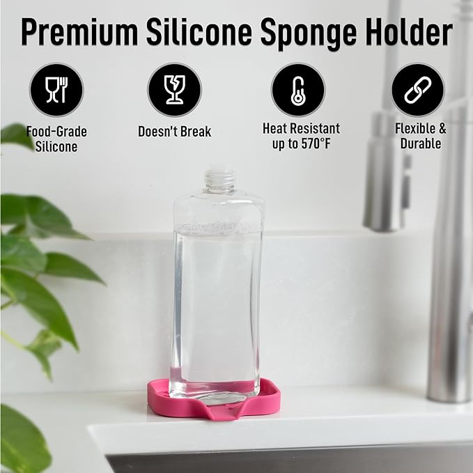 Zulay Kitchen Small Silicone Sponge Holder (4.9x3.3”) – Space-Saving Sink Organizer Tray for Sponge, Soap, Brush & More – Compact Non-Slip Dish for Kitchen & Bathroom (Honeysuckle)