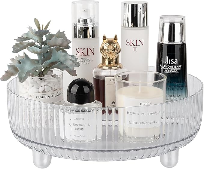 Anyoifax 360 Rotating Makeup Organizer Perfume Tray Skincare Holder Spinning Cosmetic Storage Bathroom Countertop Organizer Lazy Susan Turntable for Dresser, Vanity, Kitchen, Large Clear