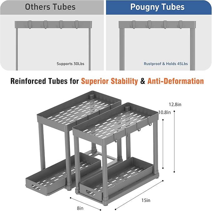 2 Pack Pull-Out Storage Organizers, Under Sink Organizer and Storage for Bathroom & Kitchen,Multi-Purpose Under Cabinet Organizers and storage Black