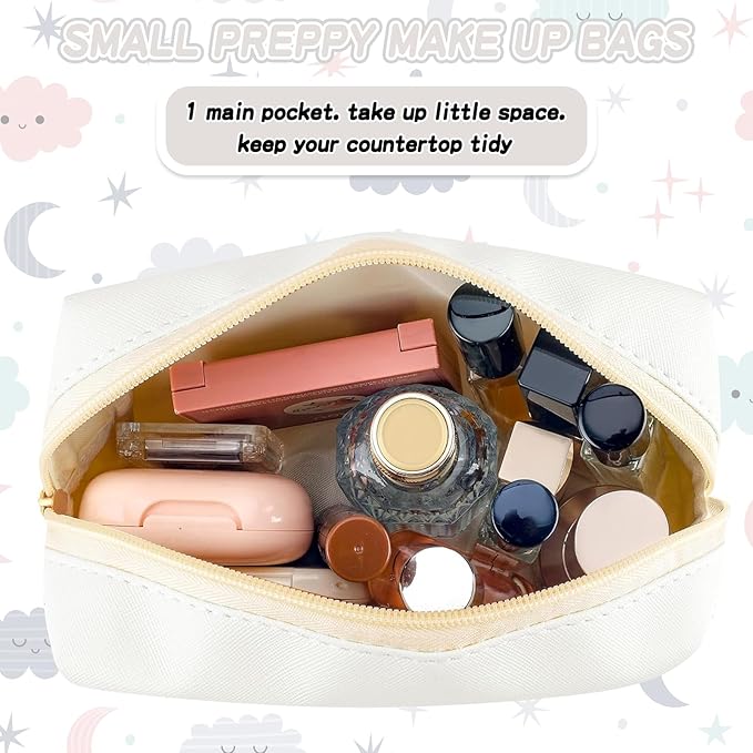 Gifts for Girls Initial Makeup Bag Personalized Cosmetic Bag with Zipper Cute Travel Toiletry Bags Waterproof PU Preppy Makeup Pouch Birthday Gift for Teen Girls Women(White U)