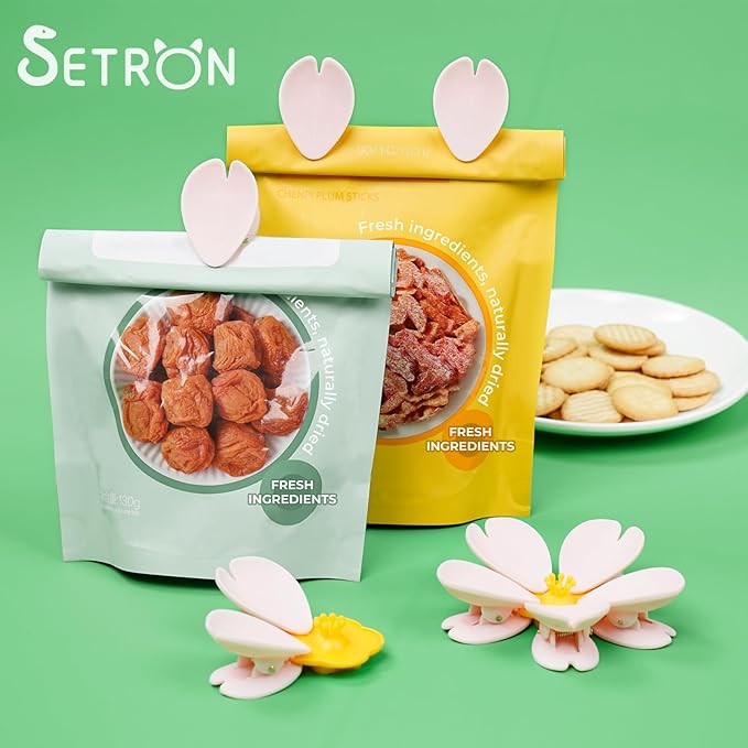 Cherry Blossom Fridge Magnetic Chip Clips, Pink Flower Food Sealing Clip, Cute Bag Clips for Snack, Food Sealing Kitchen Accessories for Airtight Seal and Food Storage Gift