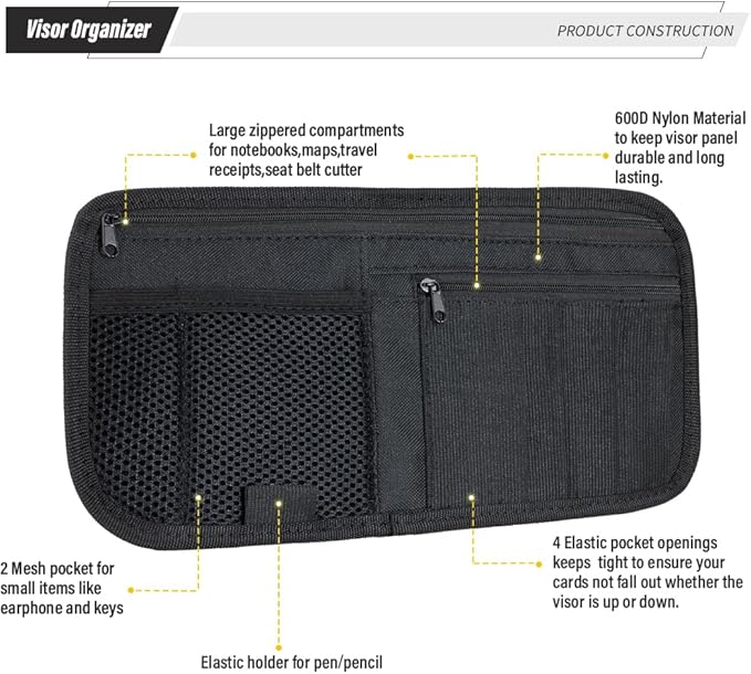 LIVANS Car Sun Visor Organizer, Vehicle Visor Storage Pouch, Auto CD and Glasses Holder, Interior Car Accessories for Credit Card and Registration Document, Fits Most Cars, SUVs, Jeeps, Trucks