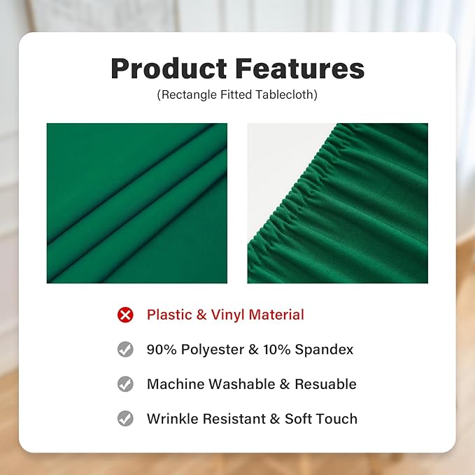 Fitted Rectangle Tablecloth 24 x 48 Inch Elastic Table Cloth for 4ft Table, Stretch Spandex Tables Cover Green Washable Polyester Tables Top Cap Cover for Dining Picnic Camping Indoor and Outdoor