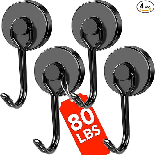 DIYMAG Black Magnetic Hooks, Strong Magnetic Heavy Duty 2026 Cruise Cabin Ship Essentials Magnet Hook with Metal Hanger for Hanging Refrigerator, Home Kitchen, Office, 4-Pack