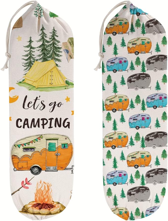 2 Pcs Camping RV Essentials Plastic Bag Holder, Reusable Hanging Grocery Bags Holder for Camper RV Accessories, Portable Trash Bags Organizer for Camper Must-Haves, Picnics, Beach, Hiking
