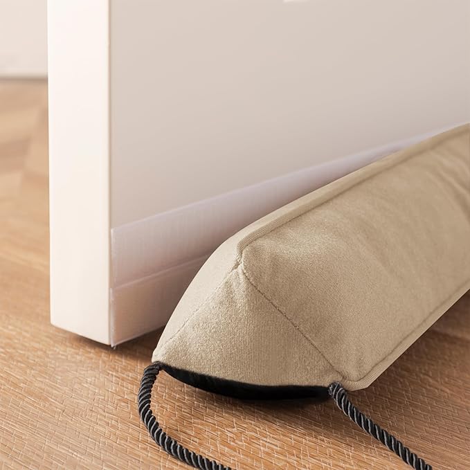 Sunolga 2 Packs 38 Inches 2.2LB Weighted Door Draft Stopper Filled with Glass Beads & Cotton, Removable Machine Washable Sound Proof Under Door Draft Blocker with Anti-Abrasion Bottom for Door, Beige