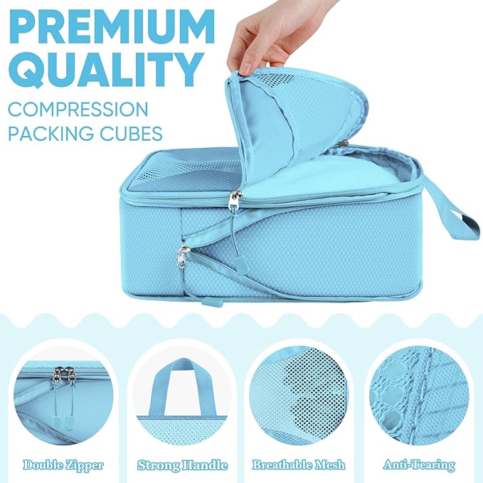8 Set Compression Packing Cubes for Travel, Packing Cubes Compression Travel Accessories Expandable Packing Organizers for Carry on Luggage Suitcase