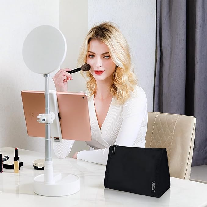 Aosbos Premium Small Makeup Bag, Compact Cosmetic Pouch, Travel-Size Make UP Case for Women, Black