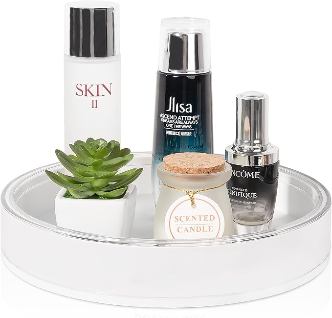 Anyoifax 360 Rotating Makeup Organizer Perfume Tray Skincare Holder Spinning Cosmetic Storage Bathroom Countertop Organizer Lazy Susan Turntable for Dresser, Vanity, Kitchen, Small White