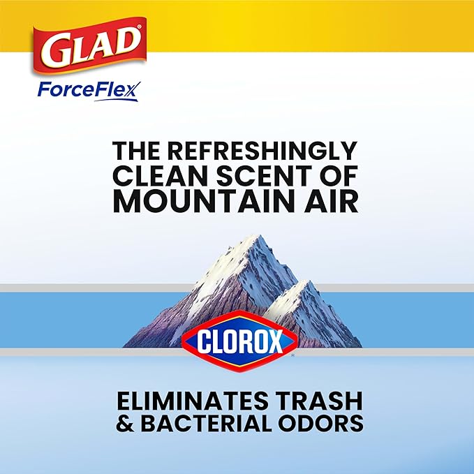 Glad ForceFlex Heavy Duty Trash Bags With Clorox, Mountain Air, 30 Gal (Package May Vary) 50 Count (Pack of 3)