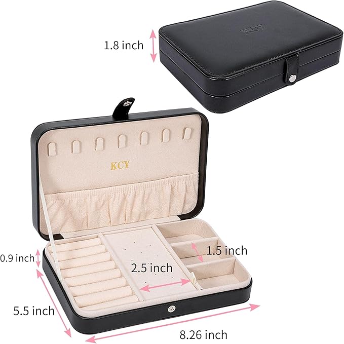 KCY Travel Jewelry Organizer Box for Women Girls, Small Travel Jewelry Case, PU Leather Portable Jewellery Storage Boxes Display Holder for Ring Earrings Necklace Bracelet Bangle, Gifts, Black
