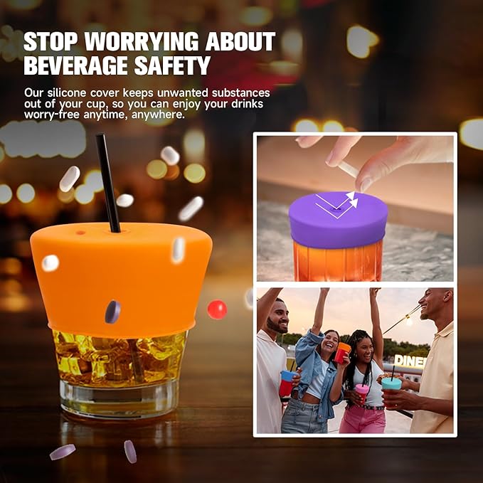 Drink Protection Cover | 100% Silicone and Reusable, Perfect for Parties, Bars or Clubs, Fits All Cup Sizes | Stop Worrying About Beverage Safety (6 Colors)