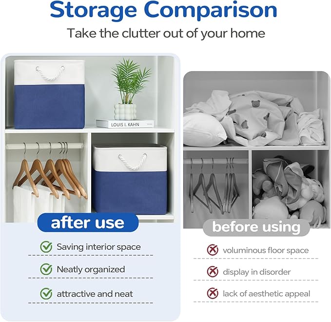 VQRTEXA 12 x 12 Inch Cube Storage Bins, 4 Pack Fabric Storage Basket with Handles, Foldable Boxes Organizer for Shelf Baskets for Home, Clothes (White/Blue)