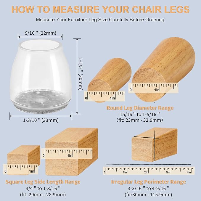 36Pcs Round Chair Leg Floor Protectors, Silicone Chair Feet Caps to Protect Tile Floors, Felt Pads Furniture Leg Caps Covers from Scratches and Noise (Clear, Small Fit: 0.9"-1.29")