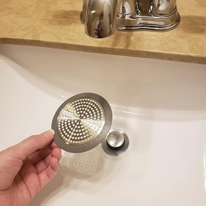 Shower Drain Hair Catcher 3.5 inch Small, Bathroom Sink Hair Stopper Sink Drain Cover Fliter Weighted Stainless and Silicone Shield (3.5 in)