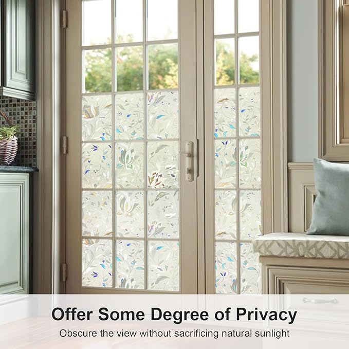 Window Privacy Film, 3D Rainbow Decorative Stained Glass Film, Sun Blocking Windows Clings, Static Cling Frosted Glass Windows Sticker Door Covering for Home (Tulip, 35.4" x 78.7")